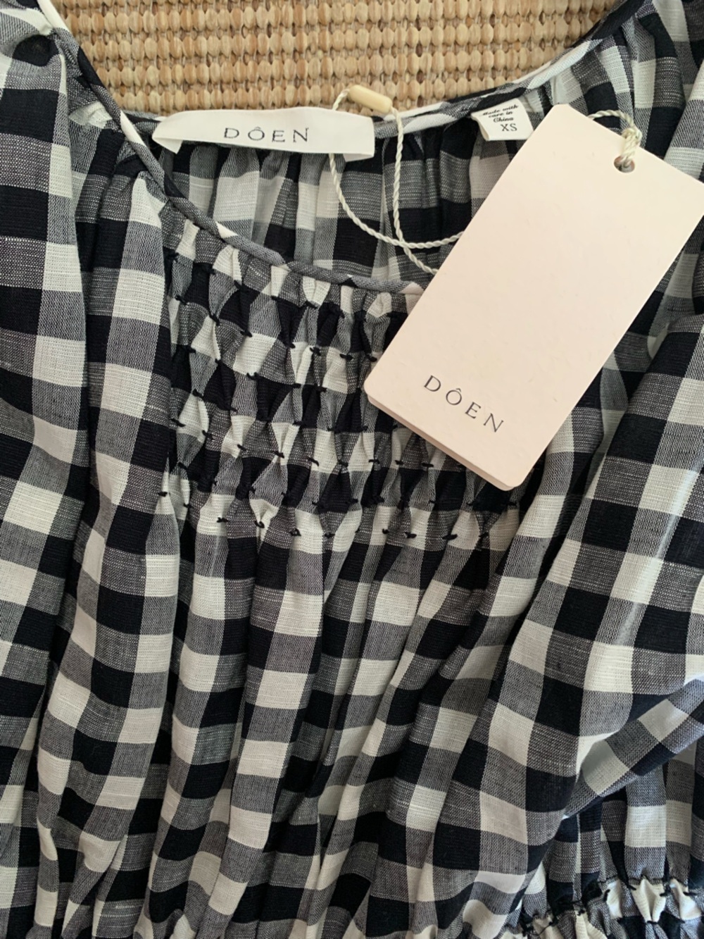 NWT Doen Leslie Linen Tie Strap A Line Midi Dress Marilyn Gingham Black White - Picture 9 of 15